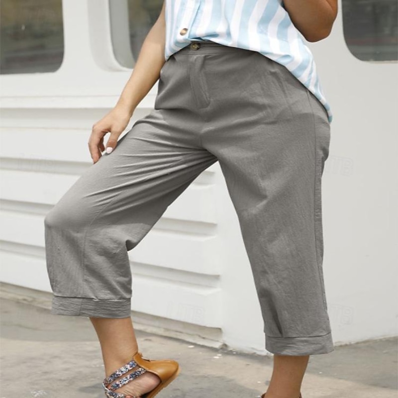 Women's Capri shorts Casual Daily Calf-Length Plain Side Pockets Breathability Comfortable Inelastic Weekend Blue Khaki Gray Summer Regular Fit2