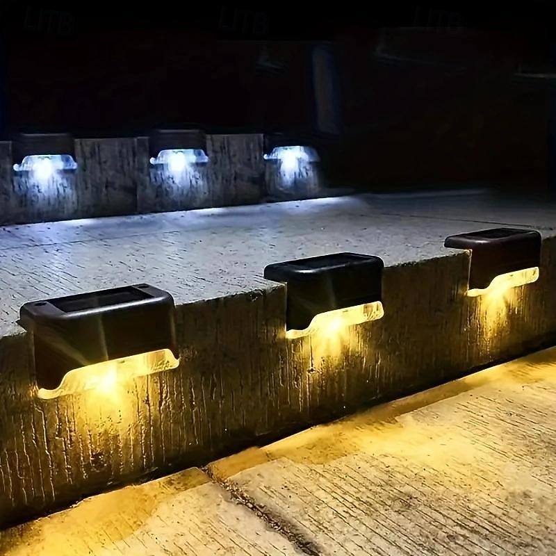 6pcs Waterproof Solar Deck Lights, Outdoor LED Solar Step Lights for Railing, Deck, Patio, Yard, Column, Fence, Stairs and Driveway (Warm Light/White Light)3