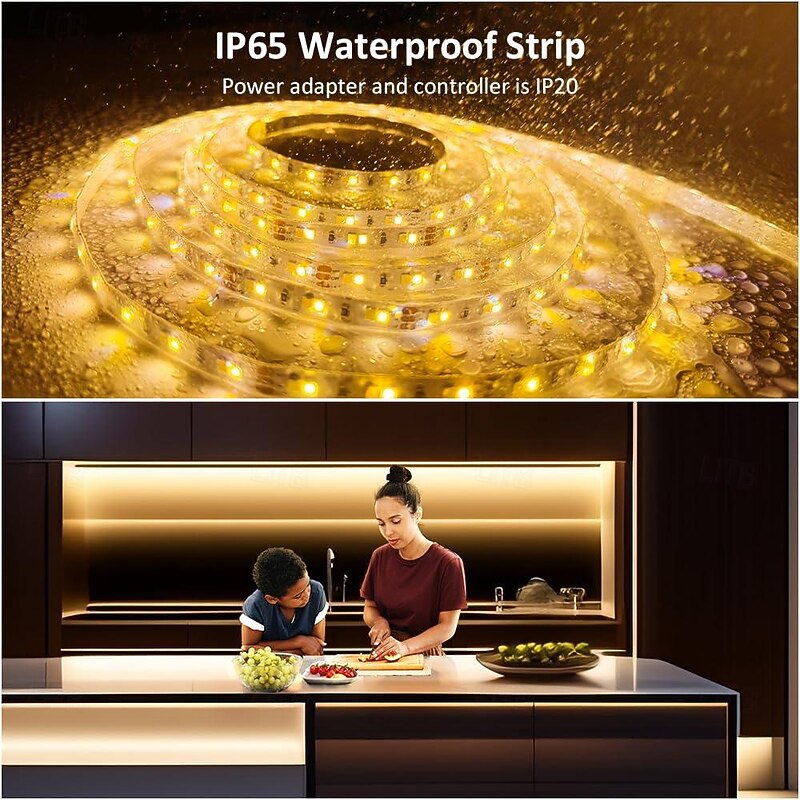 LED Dimmable Strip Light Set 16.5 Ft Waterproof Warm Light White Light  Strip Light, Super Bright LED Tape Light 120 LED/M SMD 2835 Suitable for Dressing Table Home Kitchen Cabinet Bedroom4