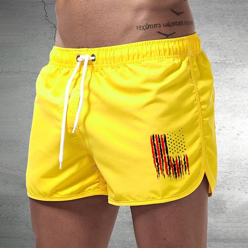 Men's Board Shorts Swim Shorts Swim Trunks Drawstring Elastic Waist National Flag Comfort Quick Dry Short Holiday Beach Weekend Fashion Casual Black Yellow Micro-elastic4