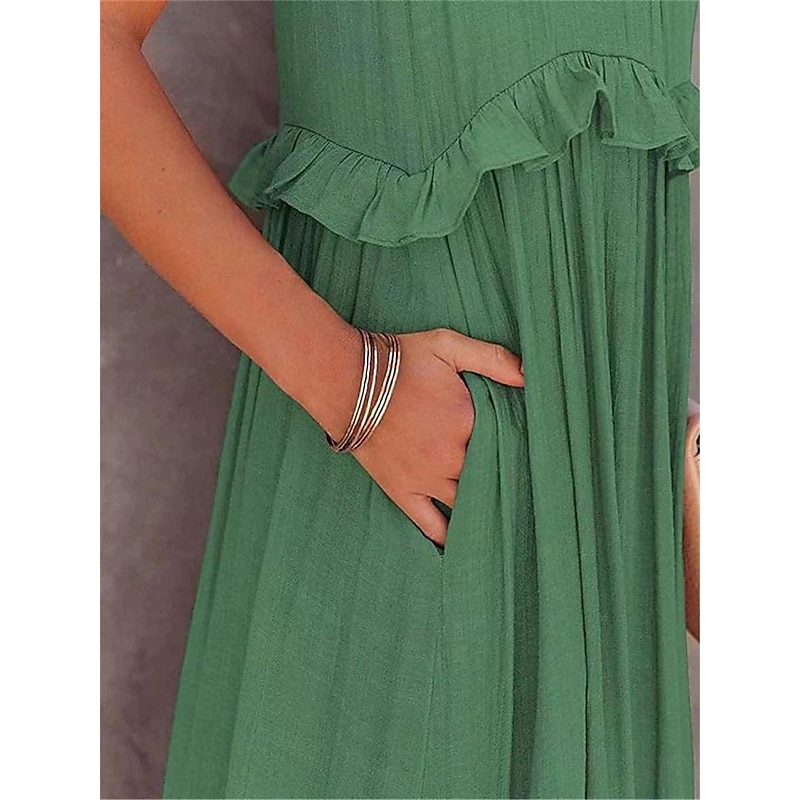 Women's Casual Dress Maxi Dress Ruffle Pocket Date Vacation Streetwear Maxi Halter Neck Sleeveless Pink Green Dark Blue Color