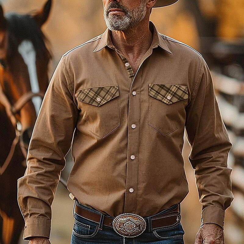 Men's Shirt Western Shirt Cowboy Shirt Long Sleeve Western Style Tribal Summer Spring Winter Shirt Collar