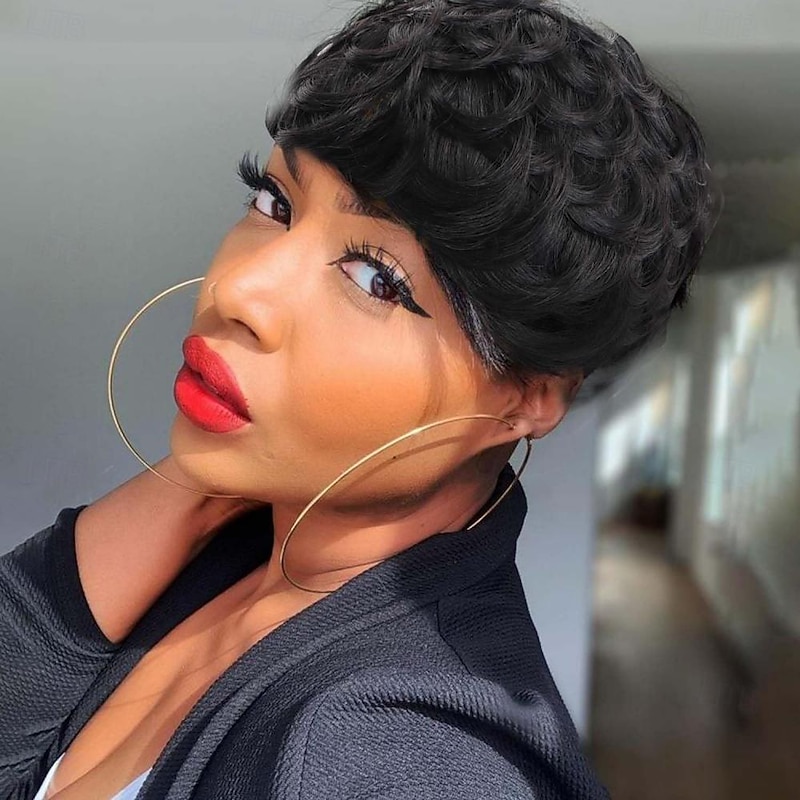 Short Curly Pixie Cut Wig Human Hair Short Wigs for Black Women pixie cut wigs human hair Short Human Hair Pixie Cut Glueless Wig Short Wigs Natural Curly Color 1B