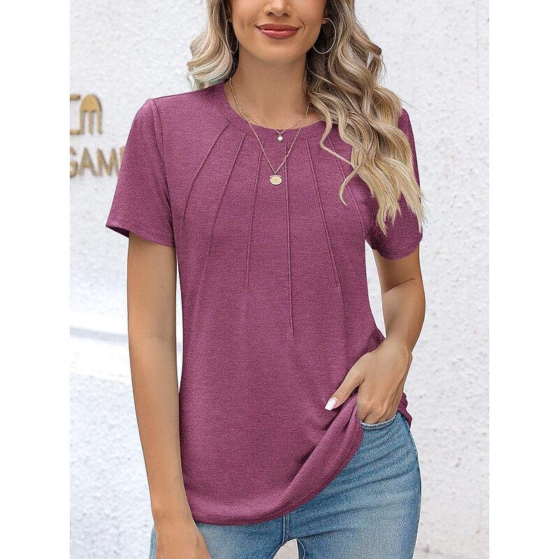 Women's T Shirt Plain Casual Short Sleeve Crew Neck Regular Tops Daily White Blue Purple Green Summer4