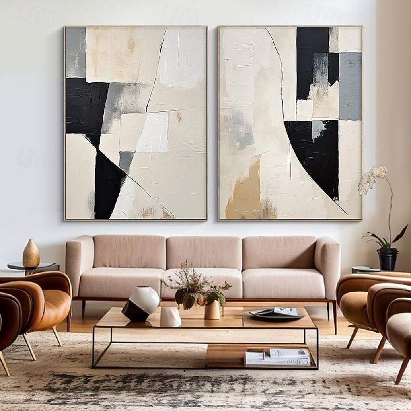 Handmade Beige White Black Minimal Art Beige White Wabi-sabi Wall ArtLarge Beige Abstract Wall ArtBlack Textured Art Oil Painting3