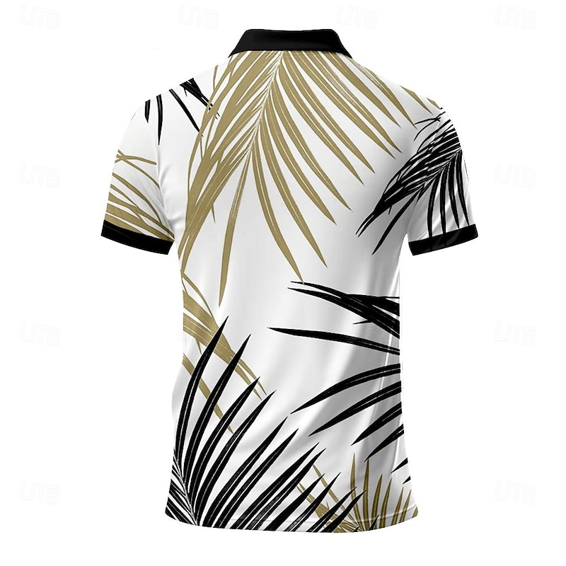 Men's Palm Tree Hawaiian Polo Shirts Golf Shirt Short Sleeve Polo Shirts Collared Shirts Beach Wear Vacation Wear Tropical Wear Party Outfits 3D Print Quarter Zip Polo Spring & Summer White Yellow4