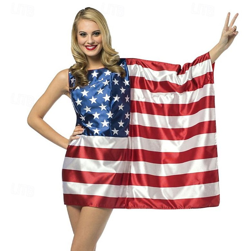 USA Flag Halloween 4th of July Costume Carnival Costume Funny Adults' Women's Carnival Independence Day / the Fourth of July July 4 Performance Party Easy Halloween Costumes Dress Up