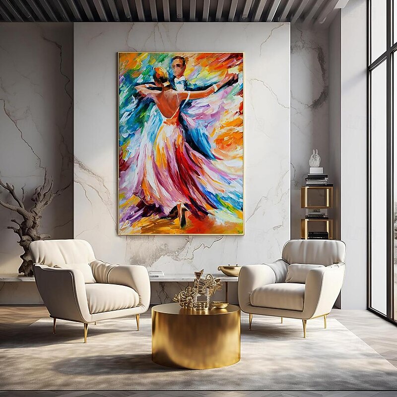 Handmade Oil Painting Canvas Wall Art Decoration Brilliant Colours Figure Abstract Tango Dance for Home Decor Rolled Frameless Unstretched Painting2