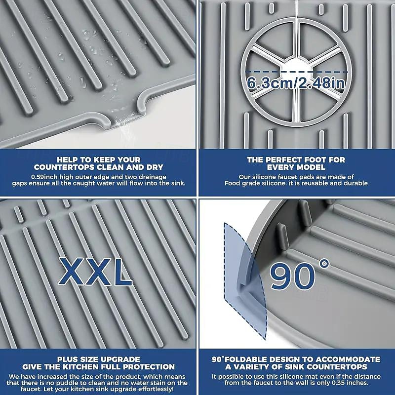 1pc Silicone Faucet Handle Drip Filter Tray Mat Large Silicone Faucet Mat Dish Soap Sponge Holder For Kitchen Sink Accessories Kitchen Counter And Bathroom Kitchen Sink Splash Guard4