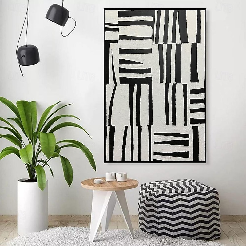 Handmade Oil Painting Canvas Wall Art Decoration Abstract Black and White Minimalism Modern for Home Decor Rolled Frameless Unstretched Painting