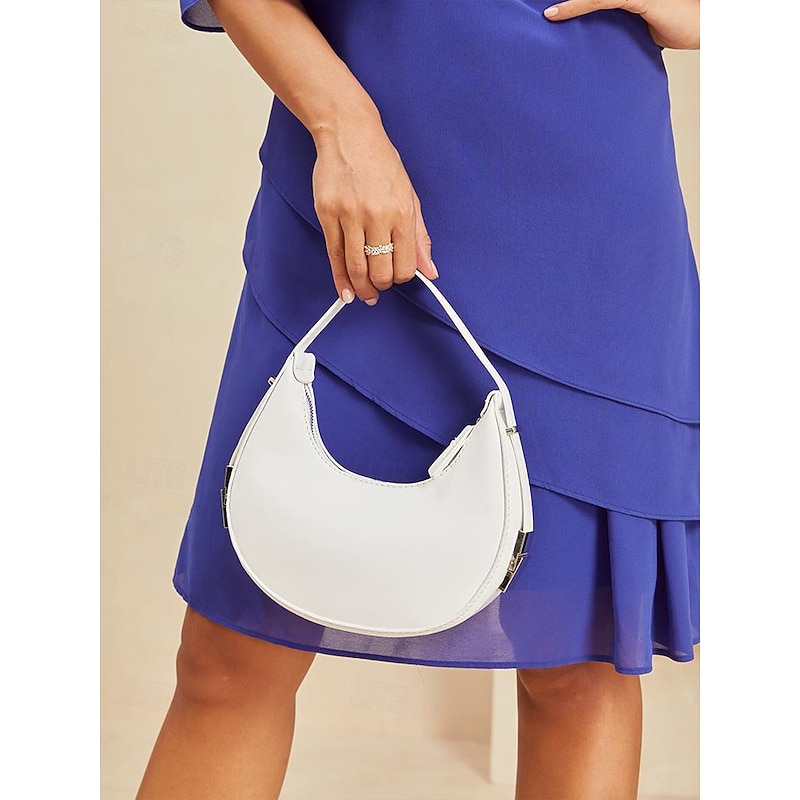 Elegant Ivory Crescent Hobo Bag with Sleek Silver Hardware - Stylish Daily Carry for Women2