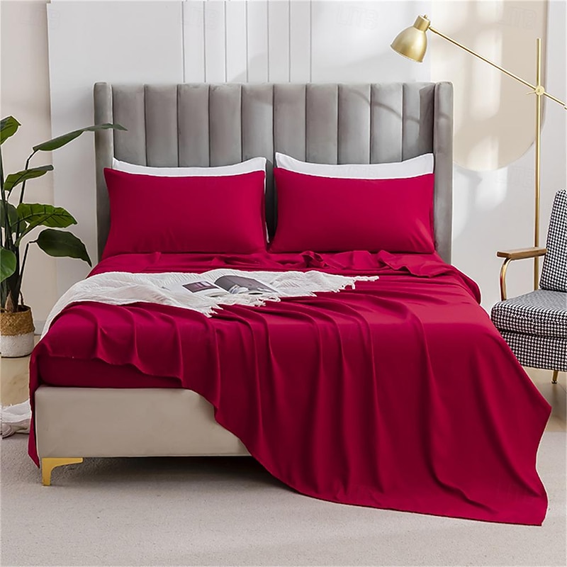 3-Piece Bedsheet Pillowcases Set Solid Color Single Sheet with Pillowcases for Student Dormitory Home Bedroom Simple Thickened Brushed Washable Cotton3