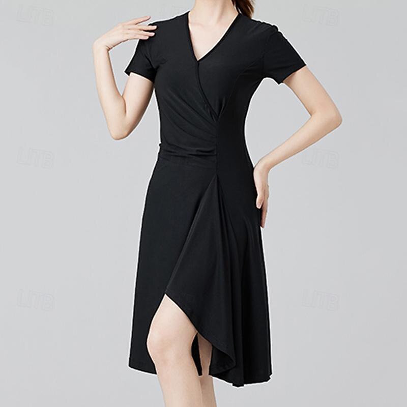 Latin Salsa Dance Dress Pure Color Women's Performance Daily Wear Short Sleeve Elastane4