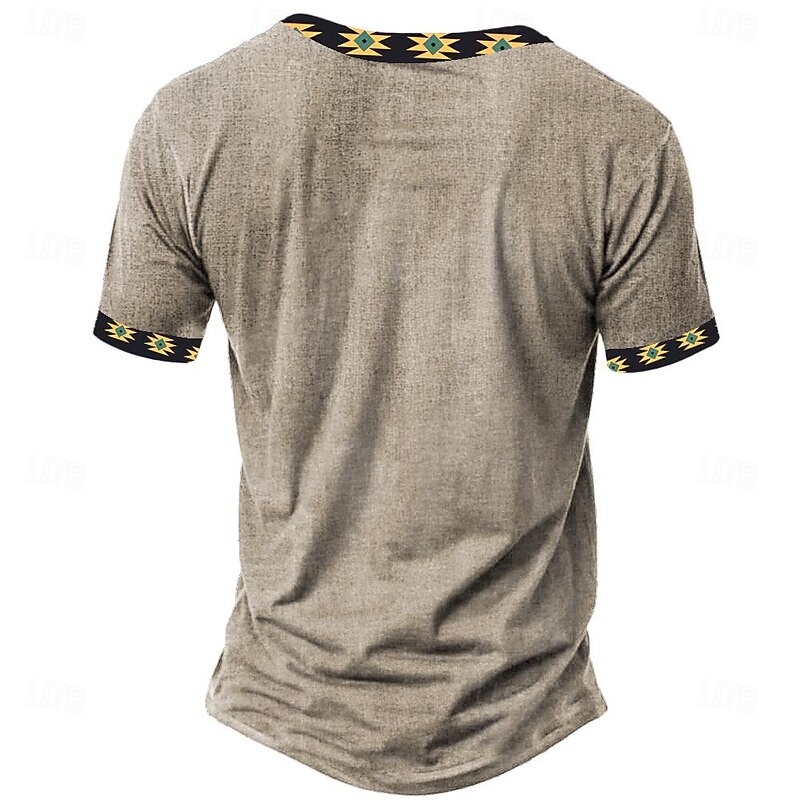 Tribal Kokopelli Bandana Print Men's Ethnic 3D Print T shirt Tee Henley Shirt Casual Daily Holiday T shirt Yellow Green Khaki Short Sleeve Henley Shirt Summer Spring Clothing Apparel2