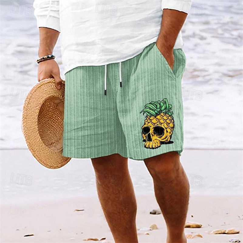 Men's Shorts Summer Shorts Beach Shorts Pocket Drawstring Elastic Waist Pineapple Comfort Short Sports Outdoor Daily Going out Fashion Casual Black White Micro-elastic