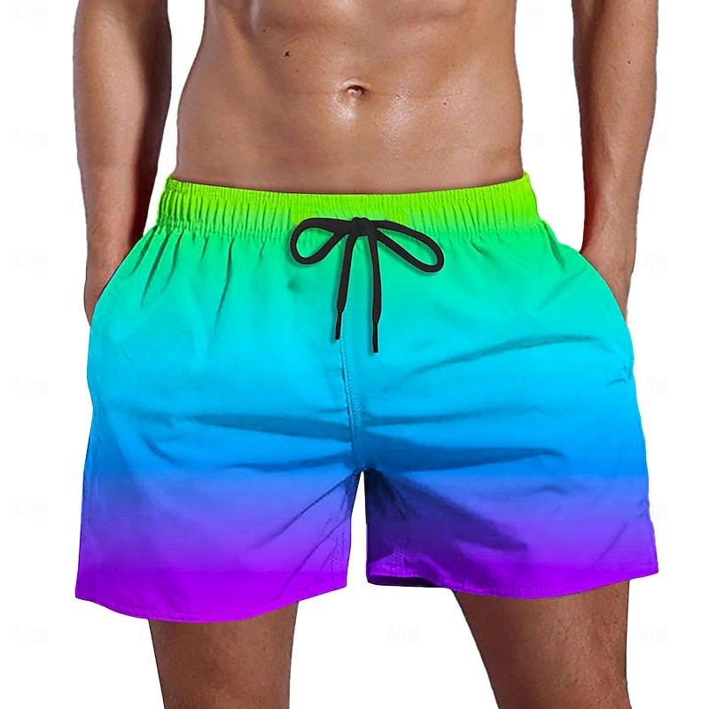Men's Board Shorts Swim Shorts Swim Trunks Pocket Drawstring Elastic Waist Color Block Gradient Comfort Quick Dry Short Holiday Beach Weekend Fashion Casual Black Yellow Micro-elastic3