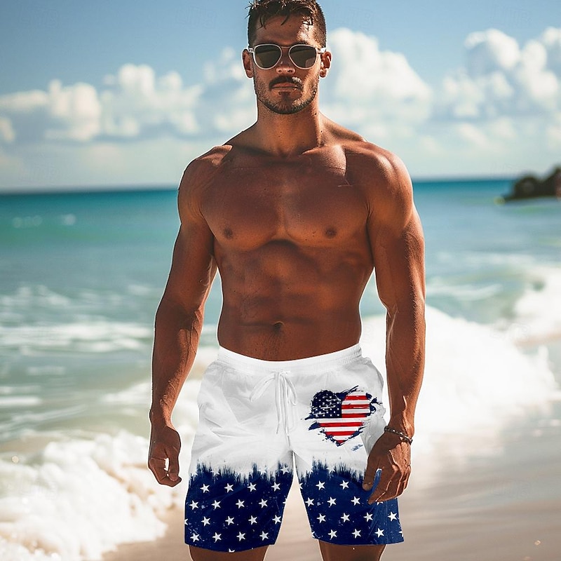 Men's Flag American Flag National Flag Board Shorts Swimming Trunks Shorts Mid Waist Fashion Streetwear Hawaiian Casual Daily Holiday Drawstring Pocket Elastic Waist Designer Clothing Apparel4
