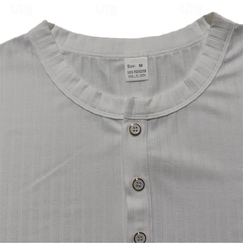 Men's Button T Shirt T Shirt Henley Shirt Tee Short Sleeve Henley Spring & Summer Plain Pit Strip Fashion Designer Basic Vacation Street Going out Wine Black White Top Tee for Men 22