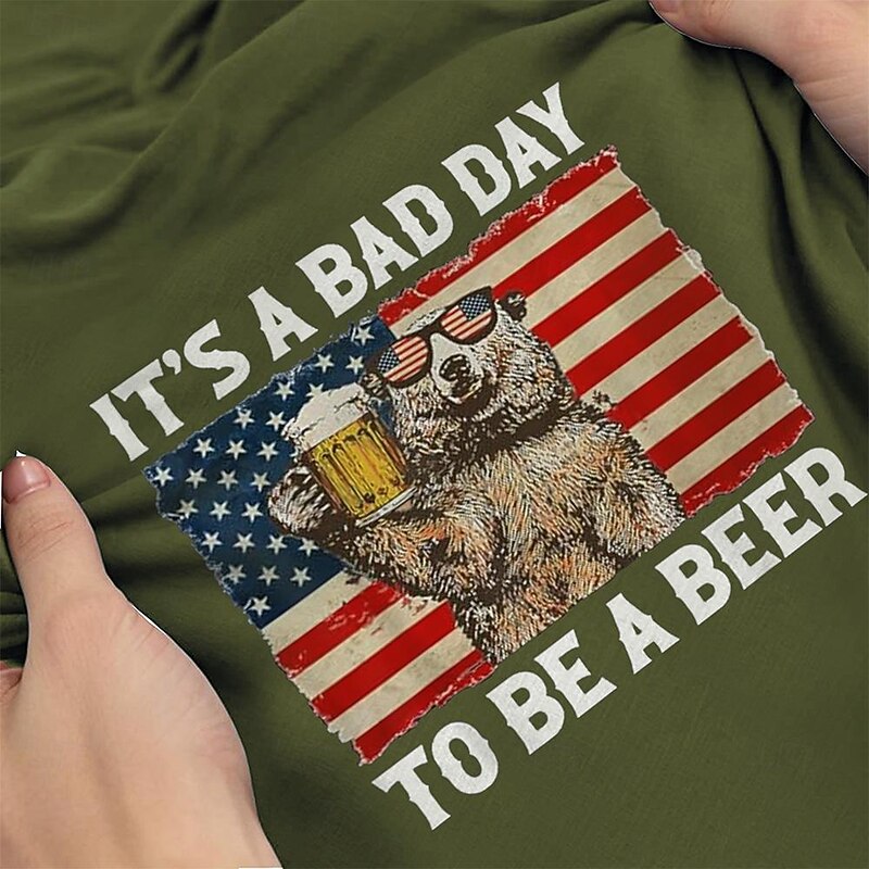 Men's Bear Letter Printed Funny Beer T Shirt Tee Top Cotton Short Sleeve Graphic Shirt Black Dark Grey Army Green Comfortable Tee Street Sports Outdoor Fashion Designer Clothing2
