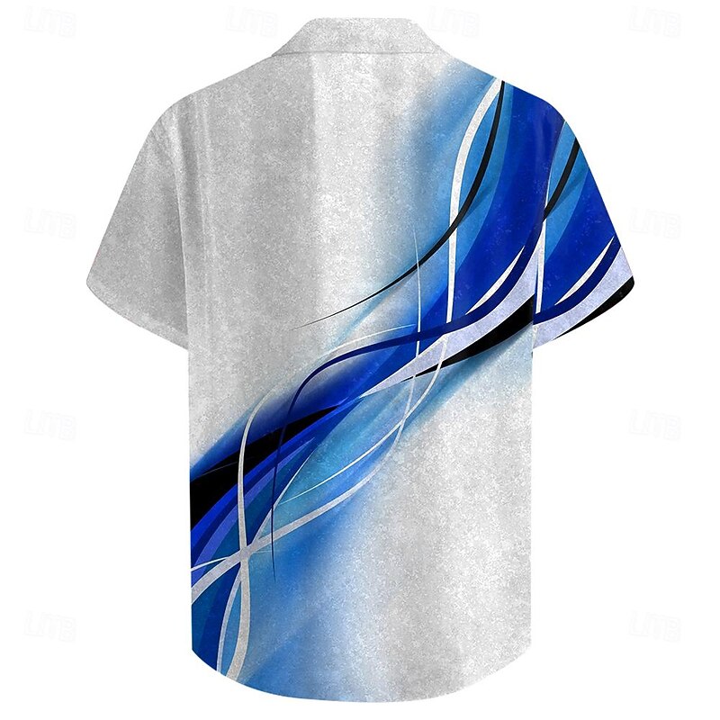 Men's Geometric Pattern Shirt Button Up Shirt Short Sleeve Fashion Casual Vacation Daily Summer Turndown Collared Shirts Buttons Print Blue2