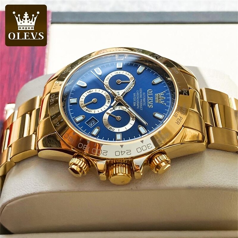 OLEVS Men Mechanical Watch Fashion Business Wristwatch Automatic Self-winding Luminous Calendar Waterproof Steel Watch2