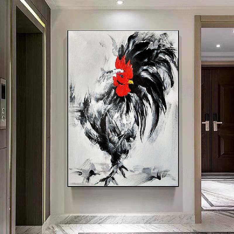 Hand Painted Rooster Cock Oil Painting On Canvas - Modern Impressionist Animal Art painting Thick Paints Heavy Texture animal oil painting3