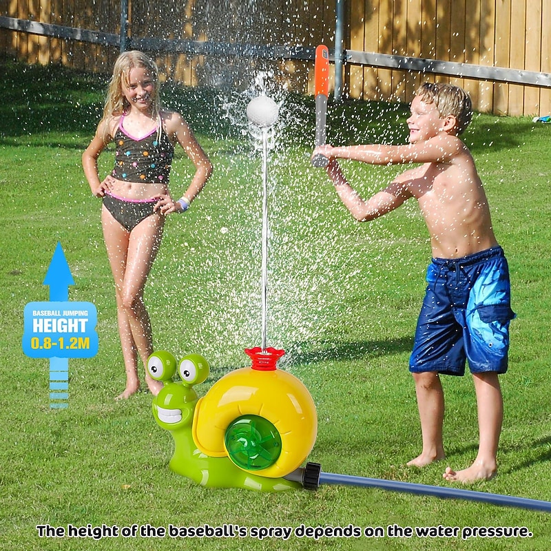 2-in-1 Snail Water Sprinkler Baseball Toys, 360° Roating Spray Water Play Game, Water Splashing Toy for Kids Outdoor, Summer Backyard Lawn Pool Party Fun for Boys Girls4