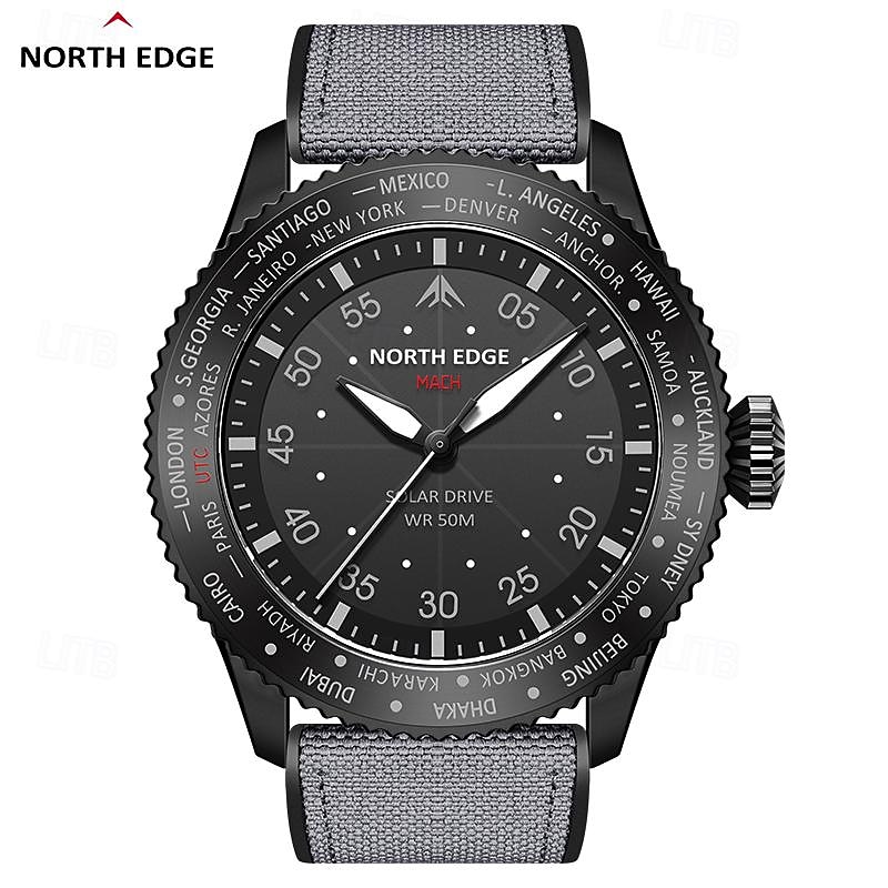 NORTH EDGE Men Quartz Watch Business Luminous Waterproof TPU Nylon Strap Watch