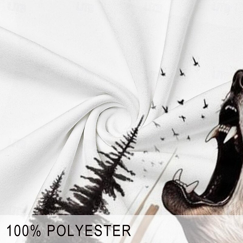 Men's Wolf Zip Polo Shirts Golf Shirt Short Sleeve Polo Shirts Collared Shirts Funny Streetwear Vacation Wear Party Outfits 3D Print Quarter Zip Polo Spring & Summer White3