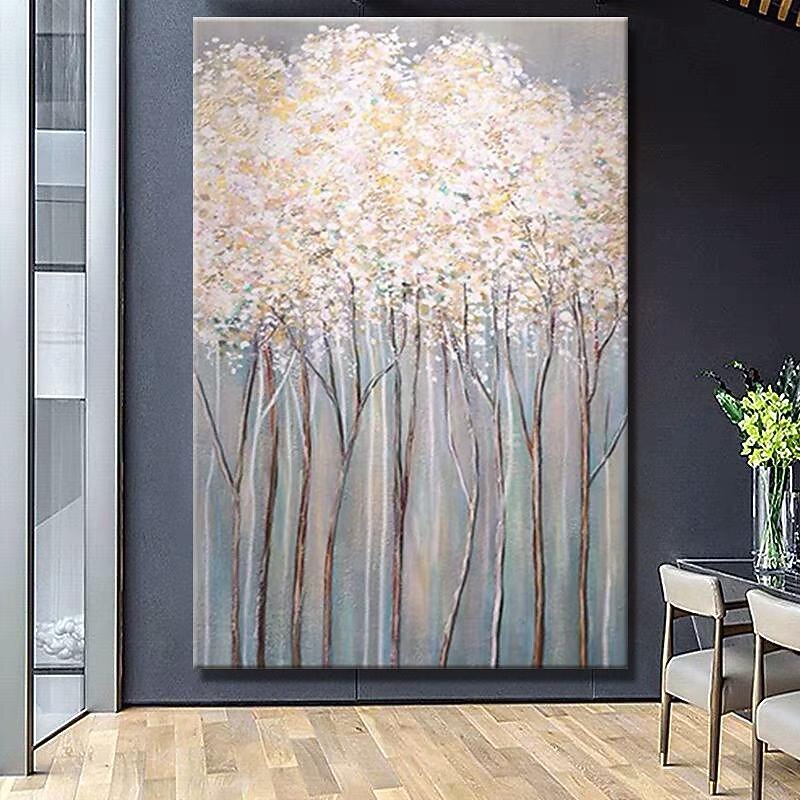 Mintura Handmade Abstract Texture Tree Flower Oil Paintings On Canvas Modern Wall Art Decoration Picture For Home Decor Rolled Frameless Unstretched Painting
