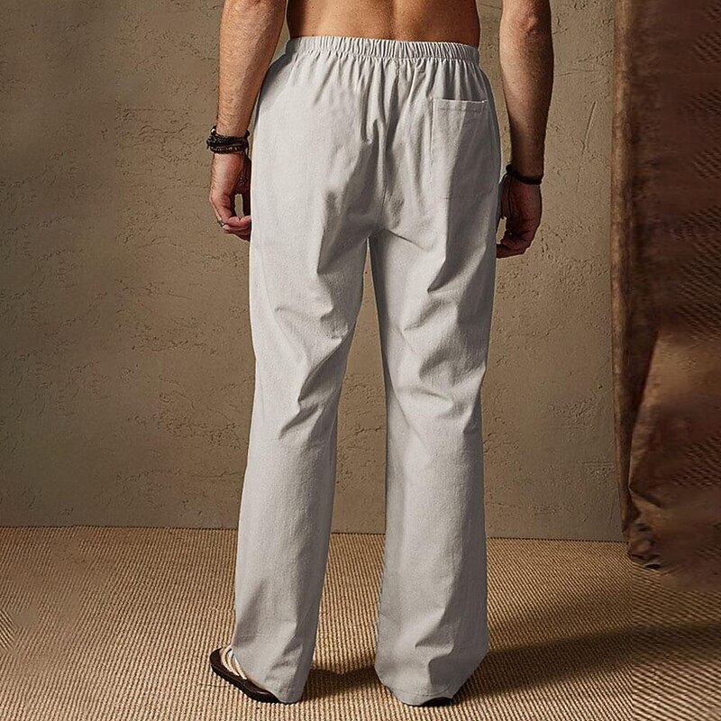 Men's Summer Pants Elastic Waist Tree Coconut Tree Comfort Full Length Outdoor Streetwear Vacation Hawaiian White Blue Micro-elastic3