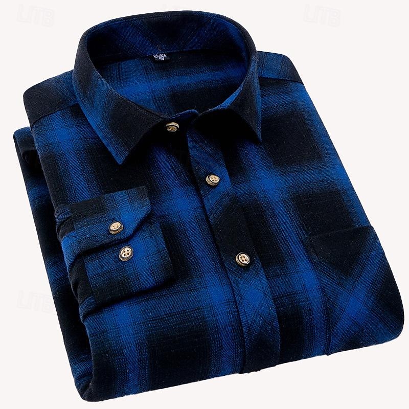Men's Shirt Flannel Shirt Plaid Shirt Button Up Shirt Overshirt Plaid / Check Outdoor Daily Wear Black Red Blue Gray Long Sleeve Lapel Spring &  Fall Clothing Apparel2