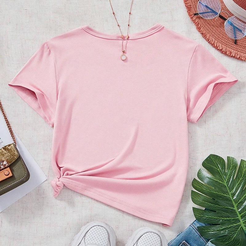 Toddler Girls' T shirt Cartoon School Print Short Sleeve Crewneck Fashion 7-13 Years Summer Pink2