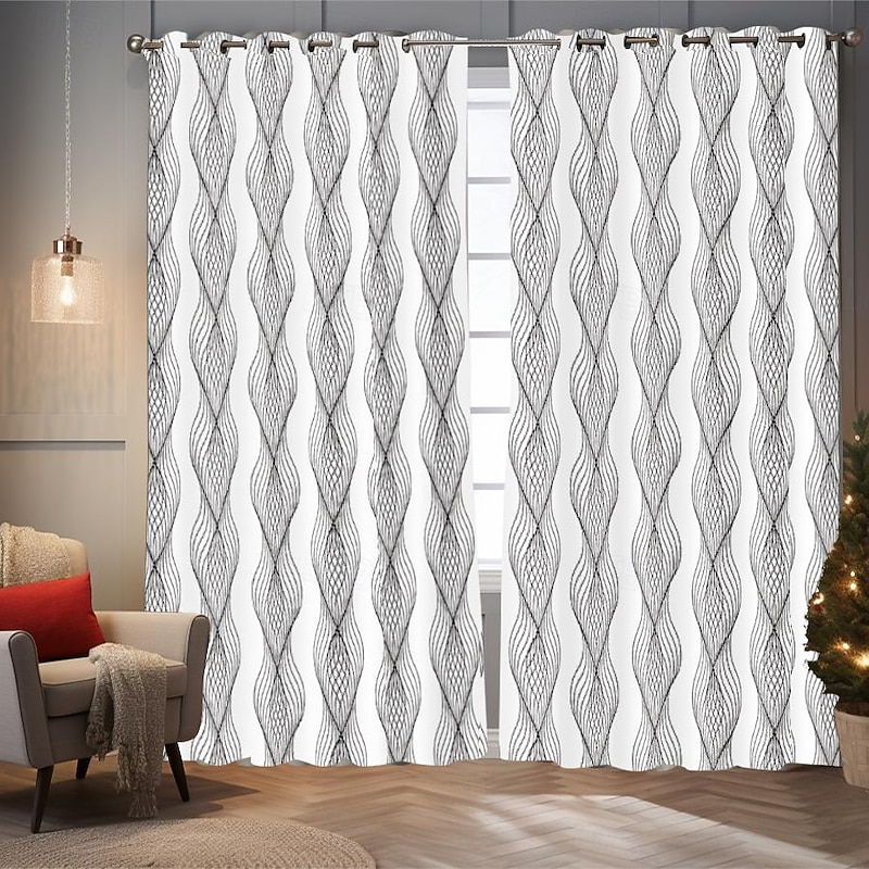 2 Panels Blackout Curtain Set Diamond Stripe Art Curtain Blackout Heat Insulation Black Lined Soundproof Curtains Suitable for Adults Children's Bedroom Living Room Balcony3