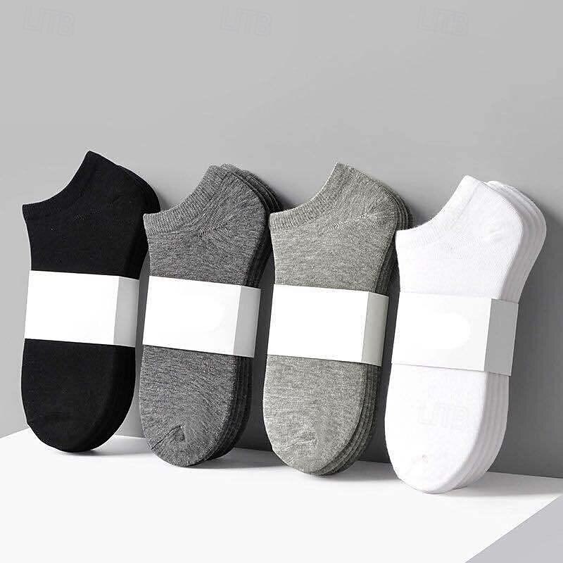 5 Pairs Of Black And White Gray Socks Four Seasons Solid Color Short Tube Invisible Low Socks Sweat-Absorbing