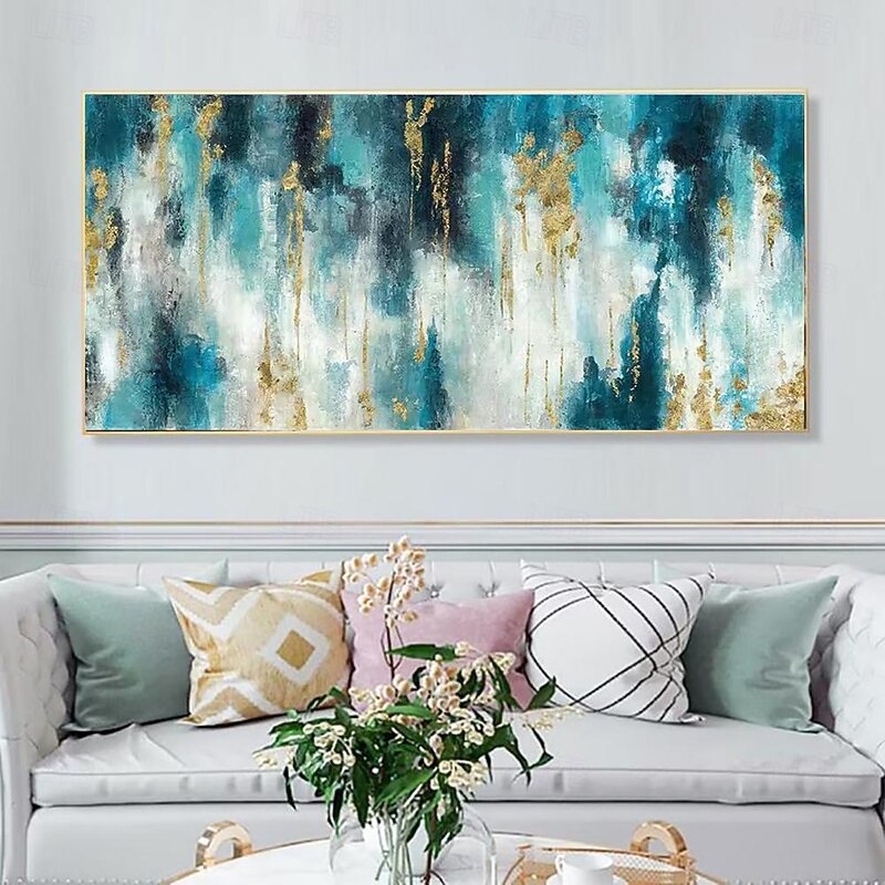 Handmade Oil Painting Canvas Wall Art Decoration Modern Abstract Texture  Green Gold for Living Room Home Decor Rolled Frameless Unstretched Painting4