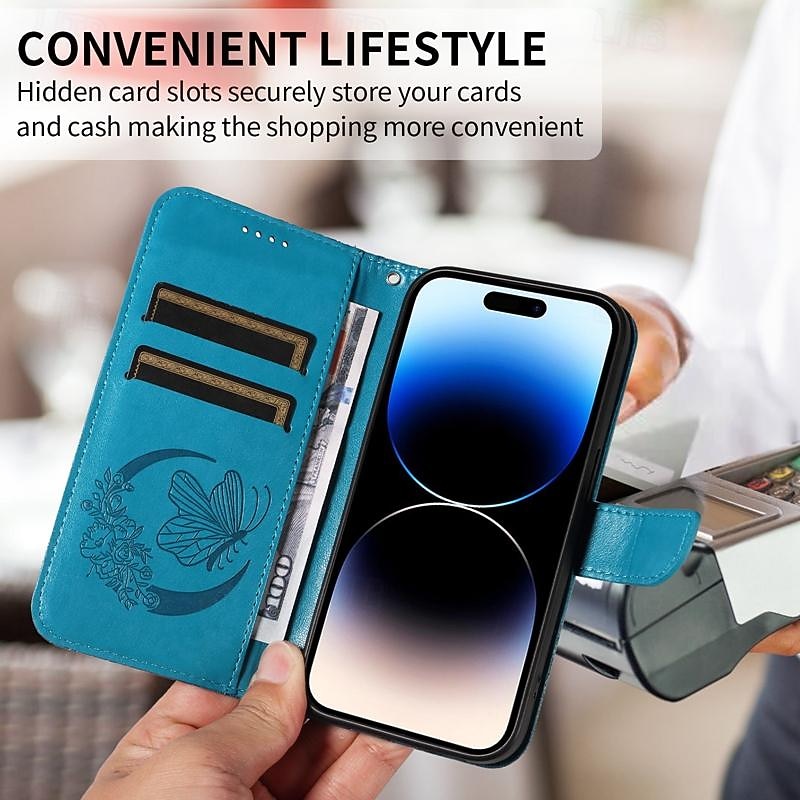 Phone Case For Samsung Galaxy S25 S24 S23 S23 FE S22 S21 Ultra Plus A55 5G A35 5G A25 A15 Back Cover with Stand Holder Magnetic with Wrist Strap Butterfly Retro TPU PU Leather4