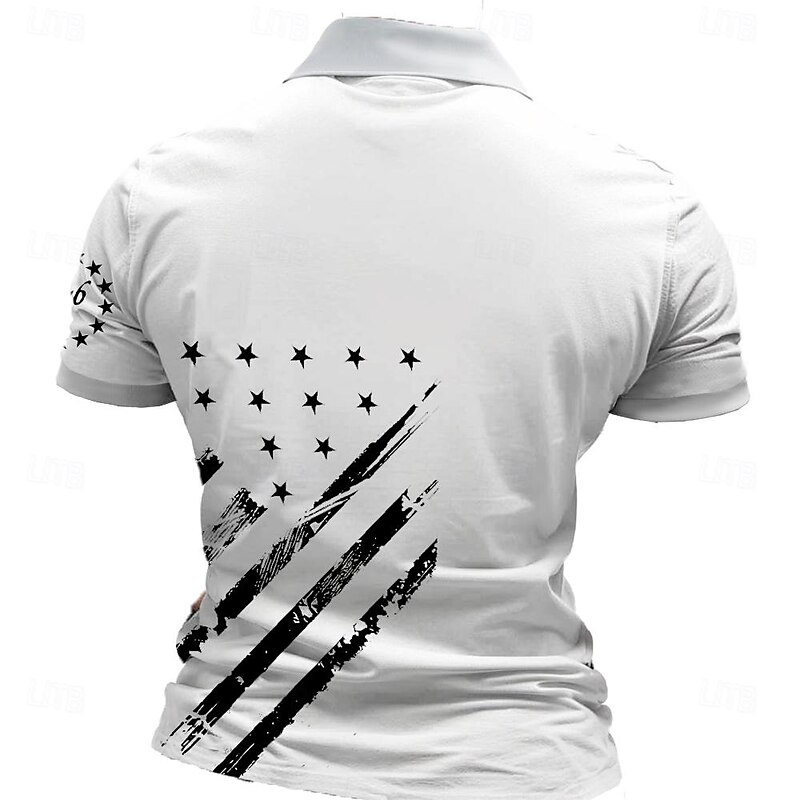 Men's American Flag Veterans Zip Polo Shirts Golf Shirt Short Sleeve Polo Shirts Collared Shirts Streetwear Vacation Wear Party Outfits 3D Print Quarter Zip Polo Spring & Summer White Blue4