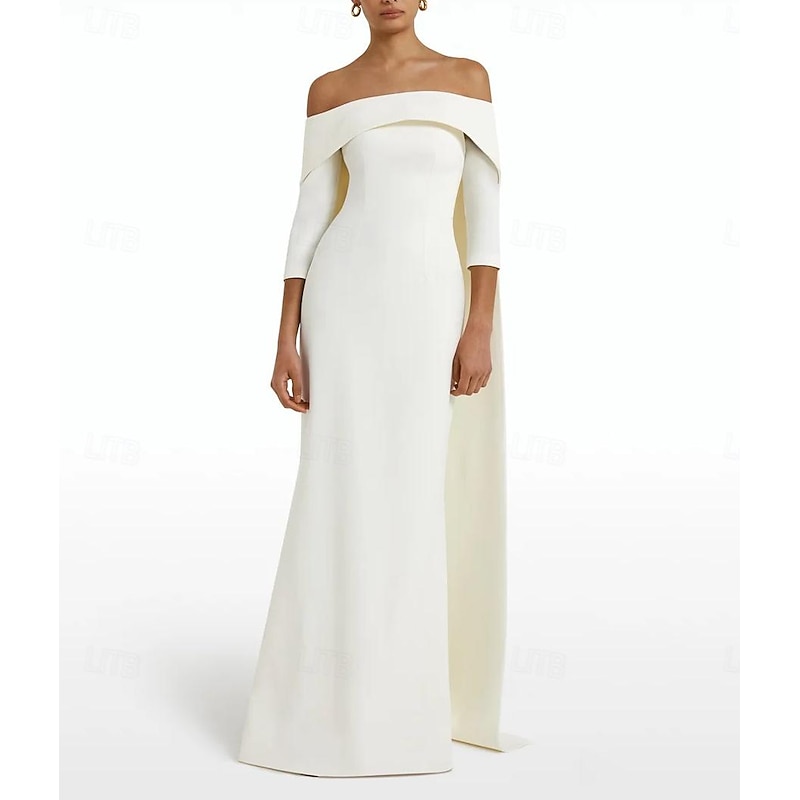 Sheath Evening Gown Elegant Dress Formal Sweep / Brush Train Sleeveless Jewel Neck Stretch Crepe with Bow(s)3