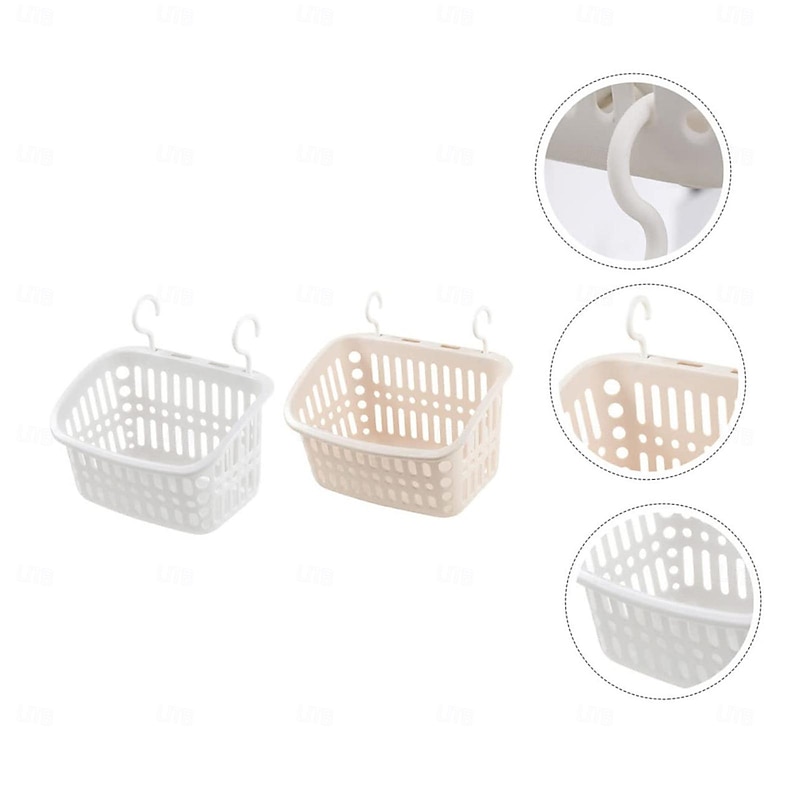 2pcs Rotatable Hook Plastic Hanging Basket - Portable Shower Caddy for Bathroom, Kitchen, and Dormitory Storage, Space-Saving Organizer2
