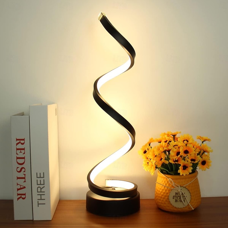 LED Spiral Table Lamp, Modern Simple Bedside Night Light Tri-Colors Dimmable USB Powered Creative Atmosphere Desk Lamp Home Bedroom Office Desktop Decoration Ornaments 1PC3