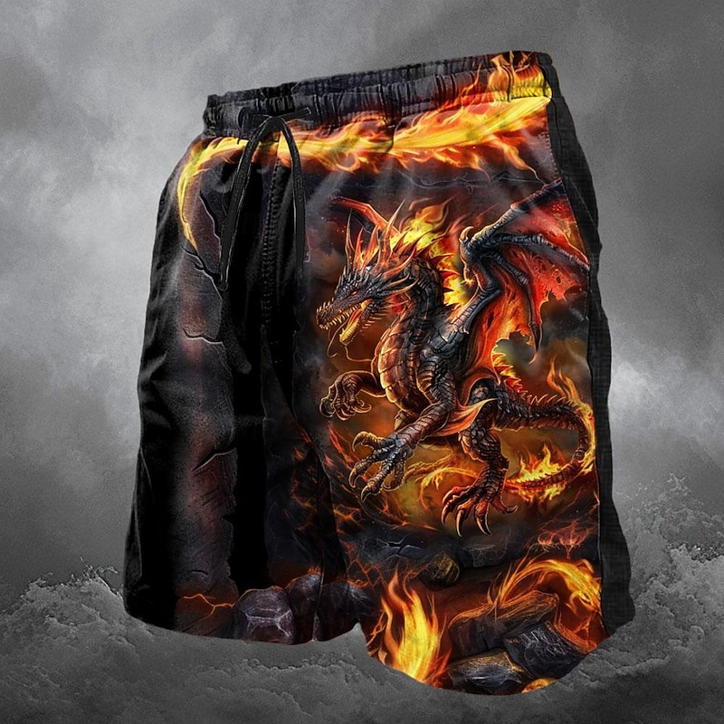 Men's Dragon Skeleton Sweat Pants Swim Shorts Board Shorts Mid Waist Vintage Designer Punk & Gothic Casual Holiday Club Designer Clothing Apparel4