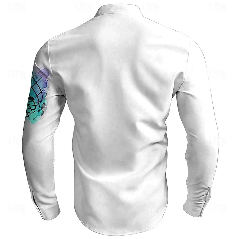 Men's Boardmasters Musical Notes Shirt Button Up Shirt Long Sleeve Casual Holiday Summer Spring Standing Collar Buttons Print White2