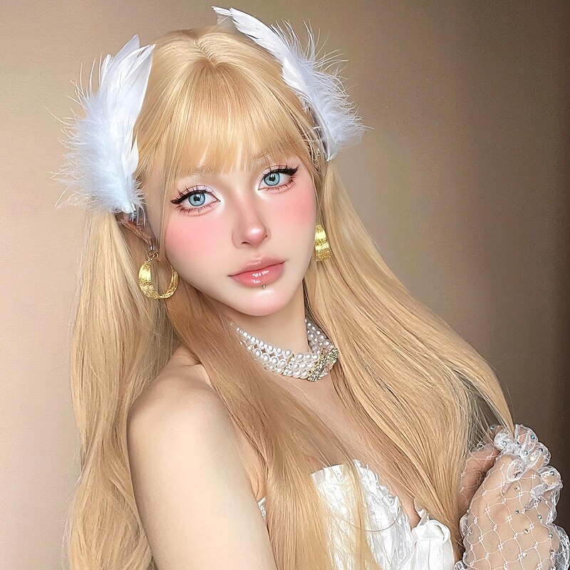 Synthetic Wig Uniforms Career Costumes Princess Straight kinky Straight Middle Part Layered Haircut Machine Made Wig 26 inch Light golden Synthetic Hair Women's Cosplay Party Fashion Blonde Natural2