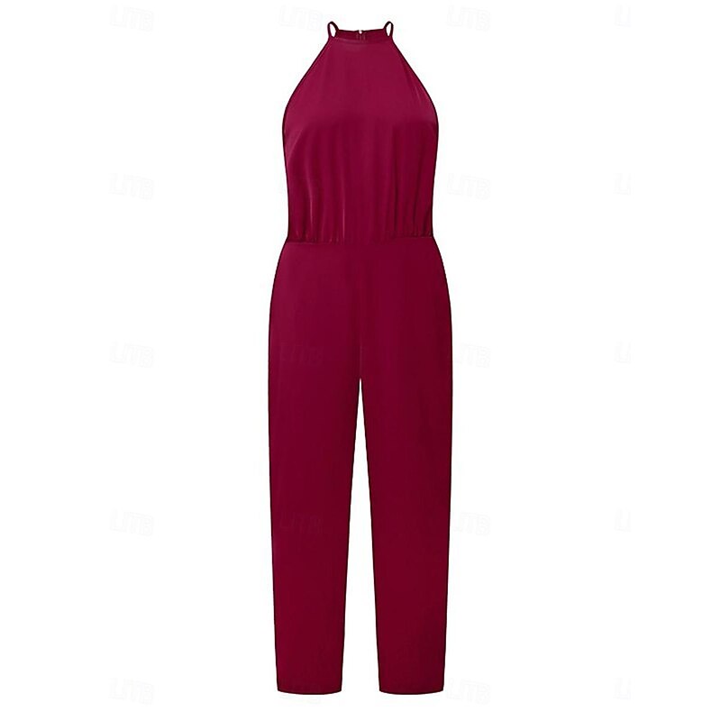 Women's Normal Jumpsuit Elegant Solid Color Sleeveless Crew Neck Pocket High Waist Office Business Regular Fit Wine Summer2