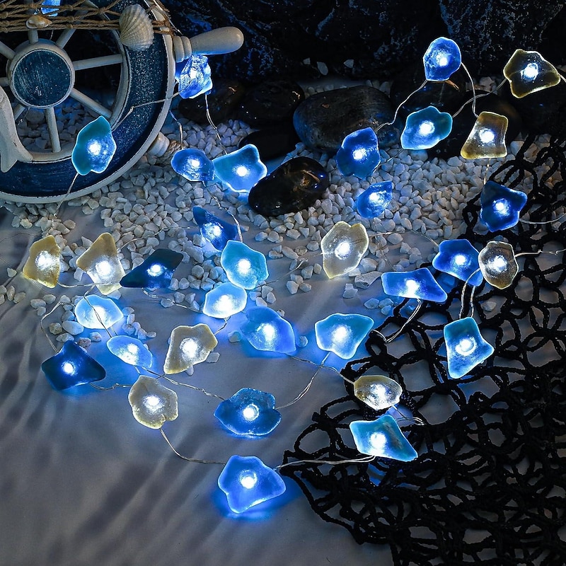 Ocean Series String Lights, Seastone Decorative Summer String Lights 2m 20LEDs 3m 30LEDs Seaside Party Decor Coastal String Lights Battery Powered Fairy Lights Holiday Bedroom Birthday Party Wedding Decoration