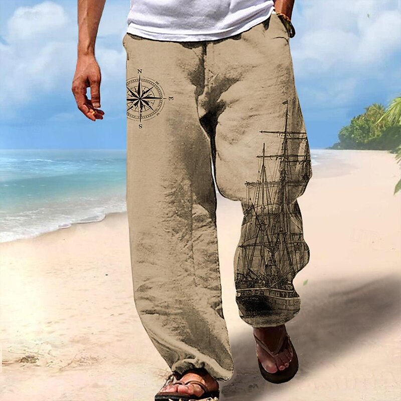 Men's Hawaiian Retro Pants Trousers 3D Print Straight Leg Trousers Mid Waist Drawstring Elastic Waist Outdoor Street Holiday Summer Spring Fall Relaxed Fit Inelastic4