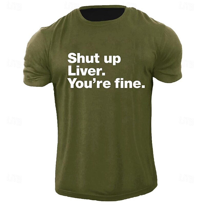 Men's Letter Funny T Shirt Tee Top 100% Cotton Short Sleeve Graphic Shirt Black Army Green Comfortable Tee Street Sports Outdoor Fashion Designer Clothing - Main Image