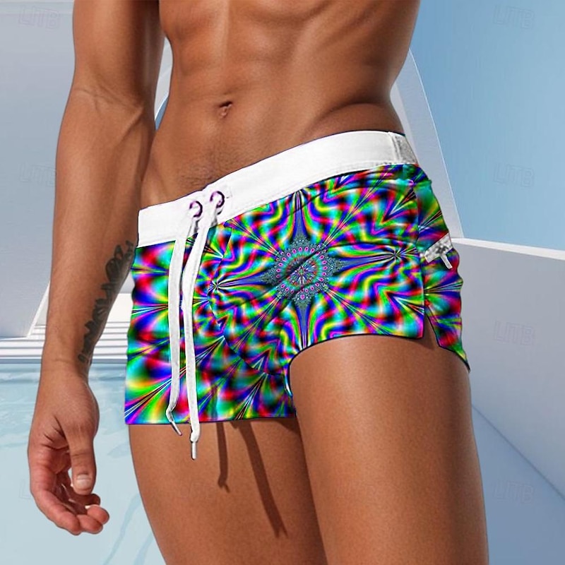 Men's Optical Illusion Geometric Pattern Swim Trunks Swim Shorts Board Shorts Mid Waist Fashion Designer Surfing Holiday Beach Drawstring Pocket Elastic Waist Designer Clothing Apparel2