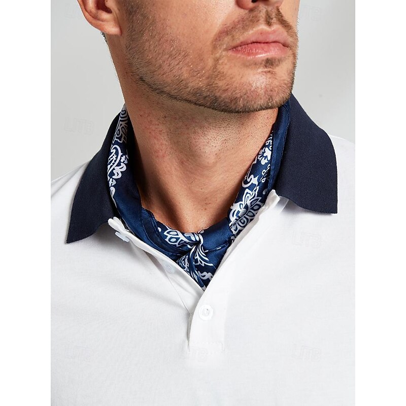 Men's Classic Navy Imitation Silk Bandana - Square Paisley Print Fashion Scarf3